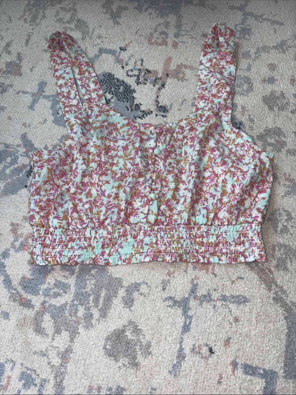 Roxy crop top Floral Smocked Cropped Tank Top - Mint & Pink size xsmall